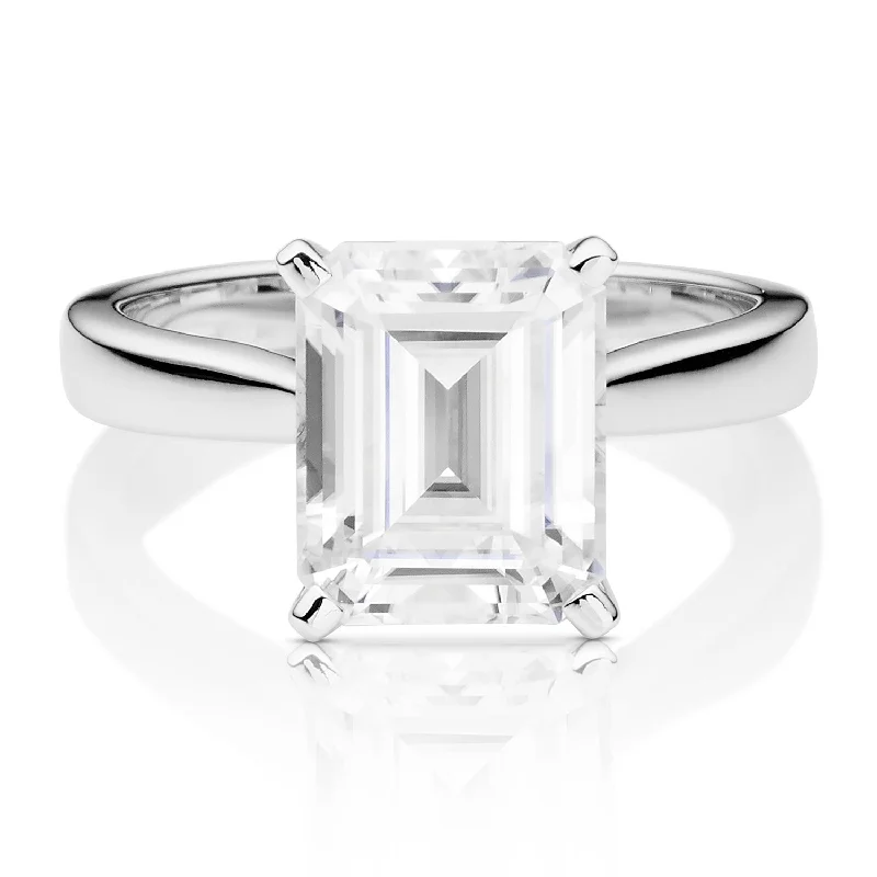 Charles & Colvard Moissanite Emerald Cut Solitaire Ring in White Gold