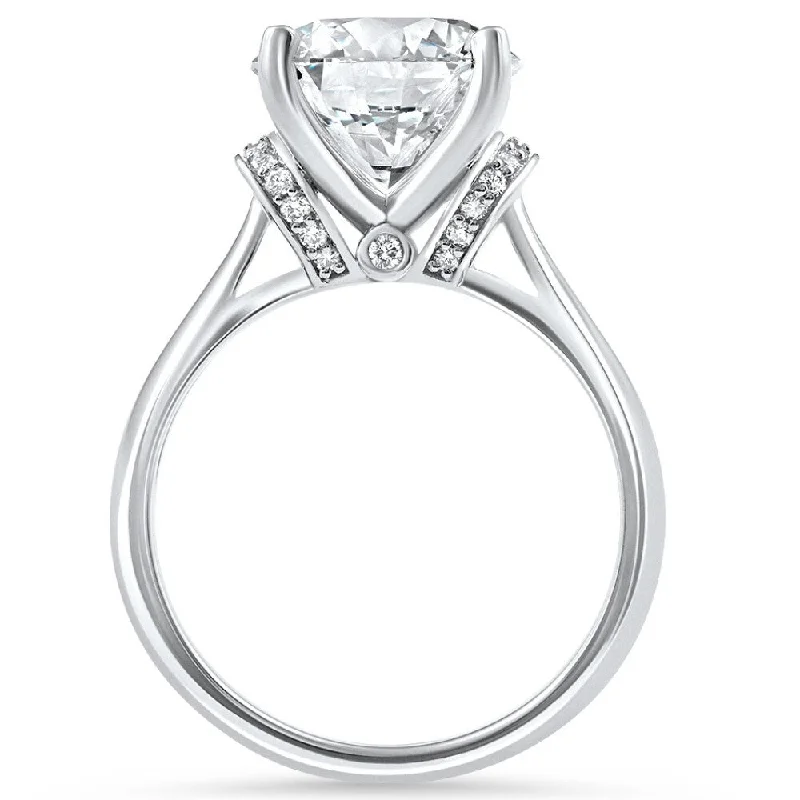 Certified 4.16Ct Cathedral Round Diamond Engagement White Gold Lab Grown