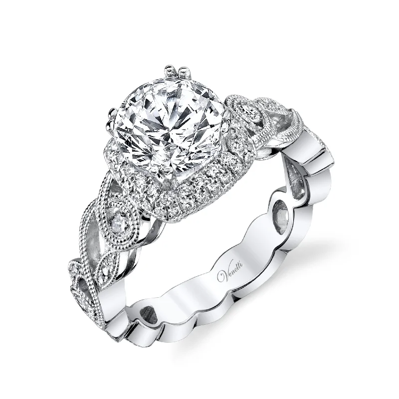 14K White Gold Halo Wedding Set