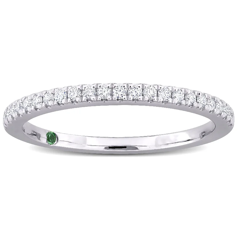 Created Forever 1/5ct TDW Lab-Grown Diamond and Tsavorite Accent Semi-Eternity Ring in 14k White Gold