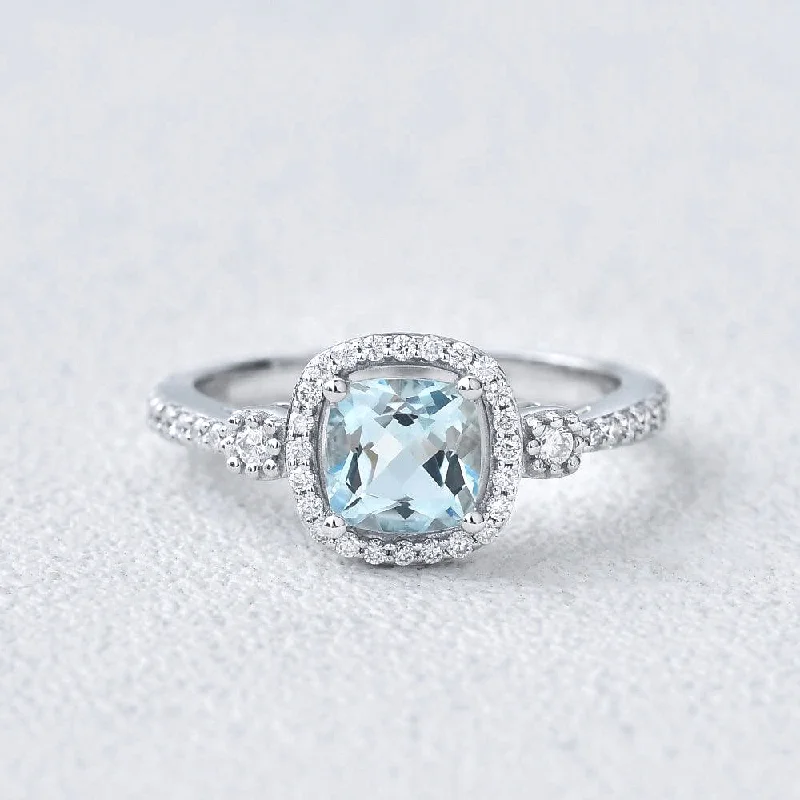 Cushion Cut Aquamarine White Gold Ring