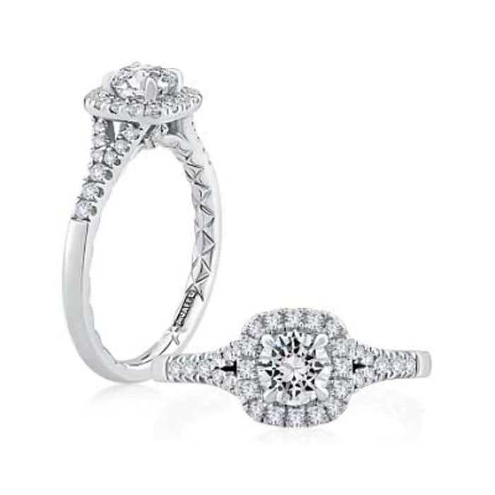 A. Jaffe Cushion Halo Split-Shank Engagement Ring Semi-Mounting in 14K White Gold