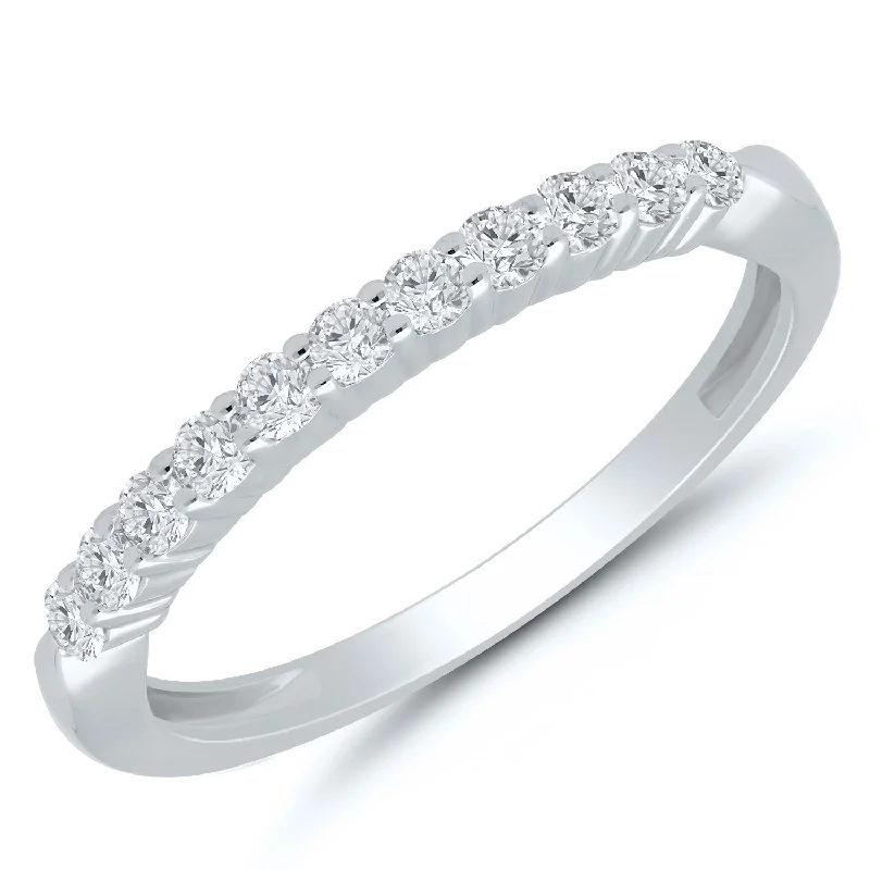 Dainty Prong Set White Gold Anniversary Band with 11 Diamonds, 0.33 cttw