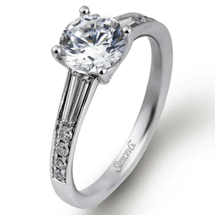 Simon G. Tapered Baguette Engagement Ring Semi-Mounting in 18K White Gold