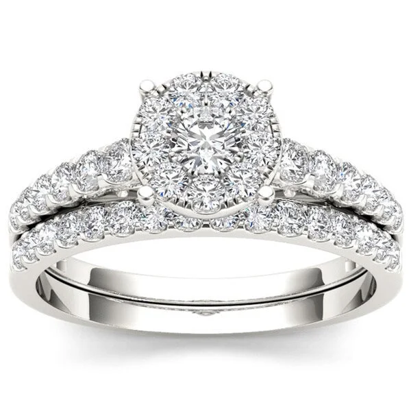 De Couer 10k White Gold 1ct TDW Diamond Bridal Ring Set