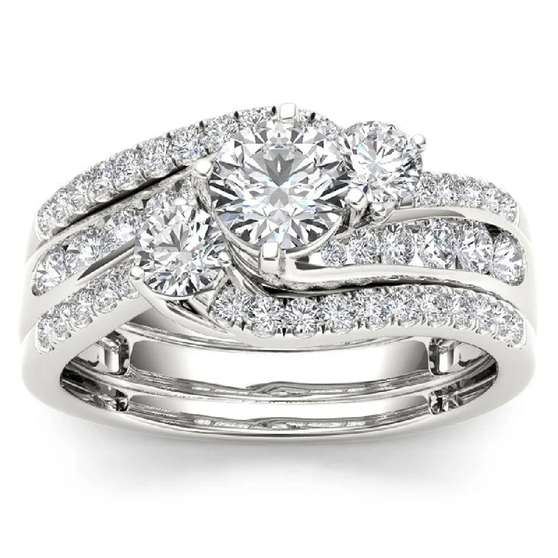 De Couer 14k White Gold 1 1/4ct TDW Diamond Bypass Bridal Ring Set