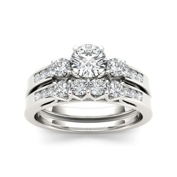 De Couer 14k White Gold 1 1/4ct TDW Diamond Three-Stone Engagement Ring Set - White H-I