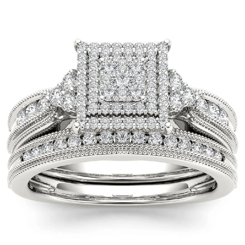 De Couer 14K White Gold 1/2ct TDW Diamond Cluster Halo Ring