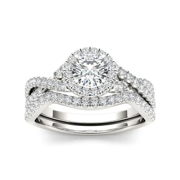 De Couer 14k White Gold 1ct TDW Diamond Twist Shank Engagement Ring Set