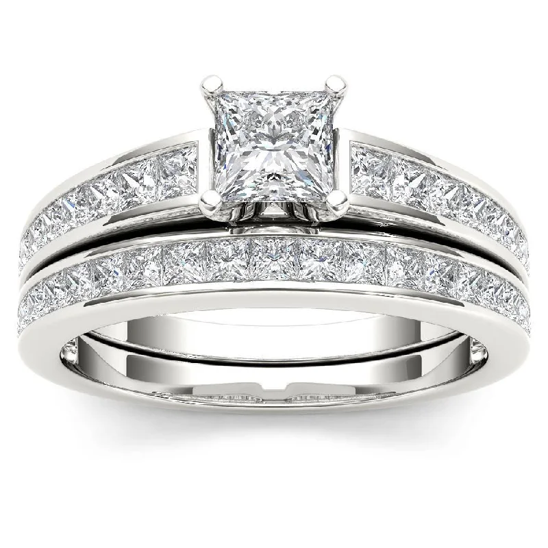 De Couer 14K White Gold 2ct TDW Princess-Cut Diamond Engagement Ring Set - White H-I