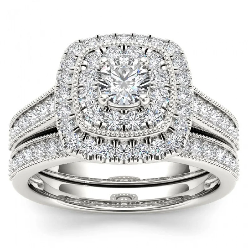 De Couer 14k White Gold 3/4ct TDW Diamond Double Halo Bridal Ring Set