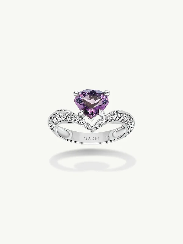 Dorian Floating Teardrop Purple Spinel Engagement Ring In 18K White Gold