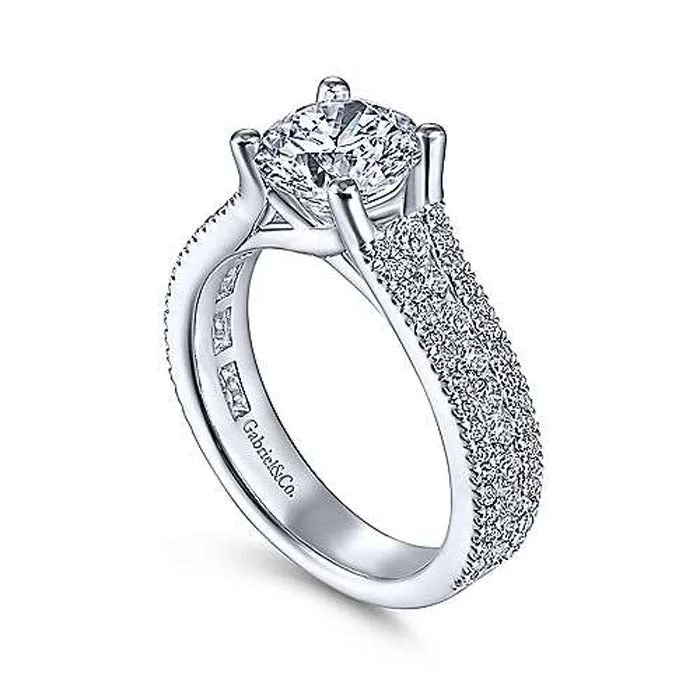 Gabriel & Co. "Carver" Round Three Row Engagement Ring Semi-Mounting in 14K White Gold