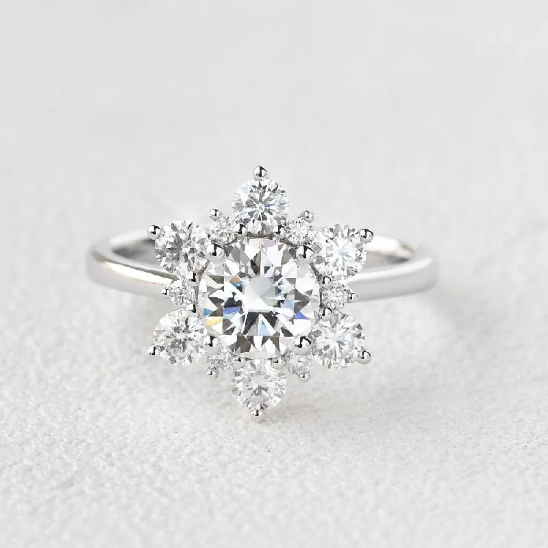 Snowflake Shaped Moissanite White Gold Ring