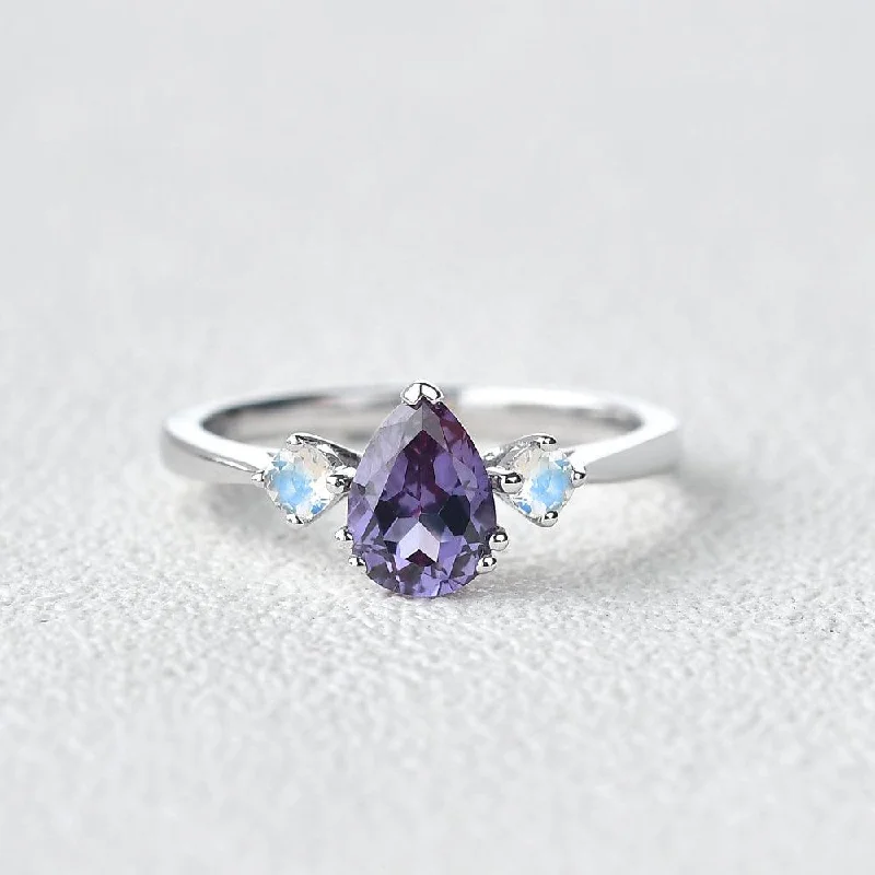 Lab Alexandrite & Moonstone White Gold Ring