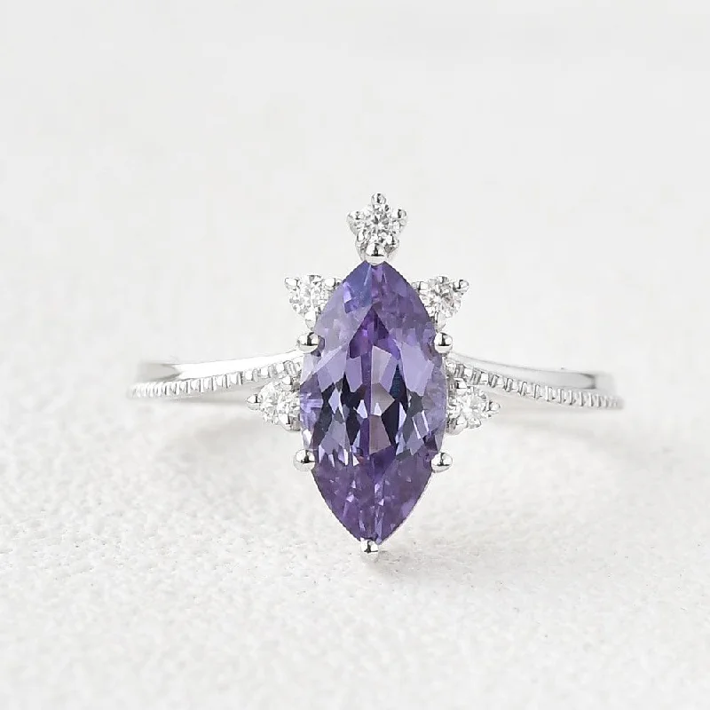 Marquise Cut Lab Alexandrite White Gold Ring