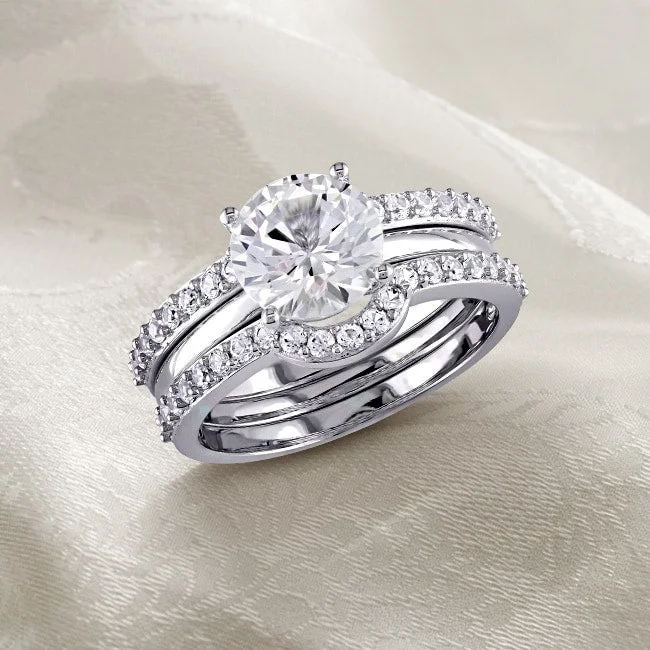 Miadora 10k White Gold Created White Sapphire Bridal Ring Set