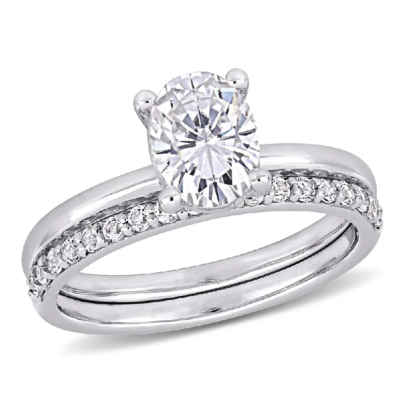 Miadora 10k White Gold Created White Sapphire Solitaire Wedding Ring Set