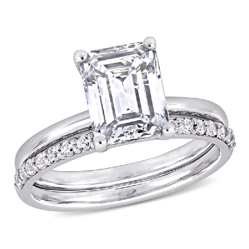 Miadora 10k White Gold Emerald-cut Created White Sapphire Solitaire Wedding Ring Set