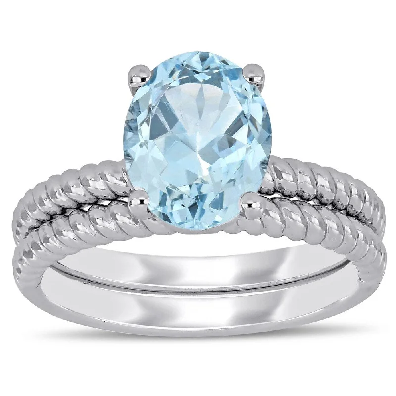 Miadora 14k White Gold Aquamarine Solitaire Twisted Bridal Ring set