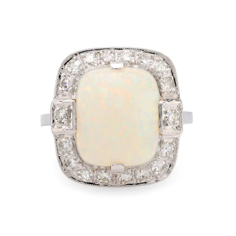 Mid Century 14k white gold opal cocktail ring