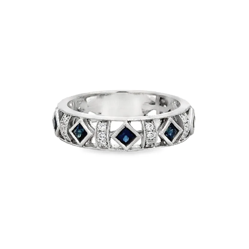 Openwork Sapphire and Diamond Band in White Gold