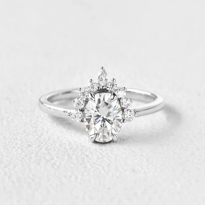 Oval Cut Moissanite 4 Prongs White Gold Ring