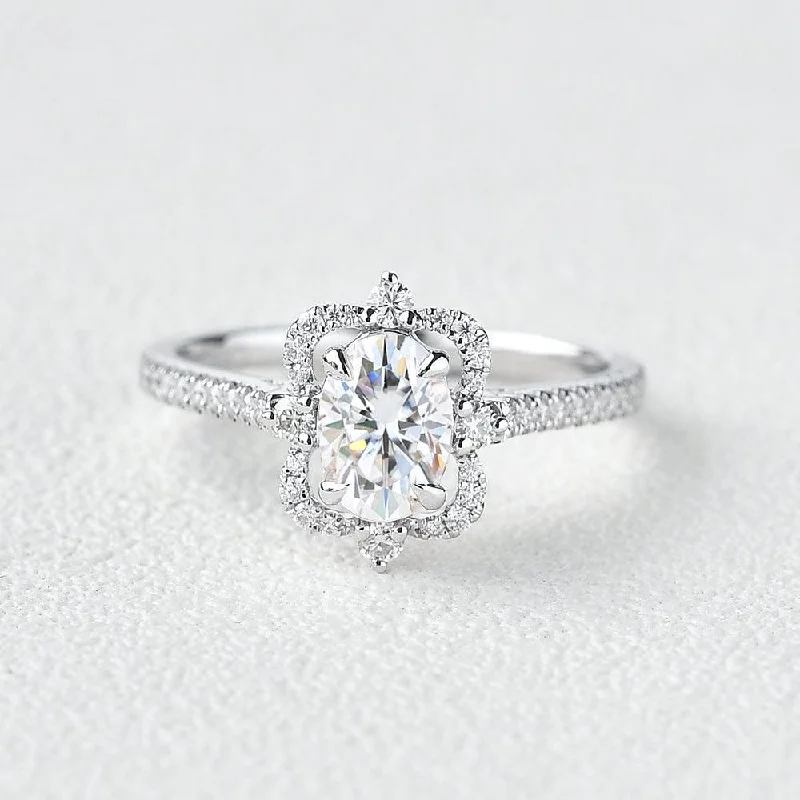 Oval Moissanite White Gold Antique Ring