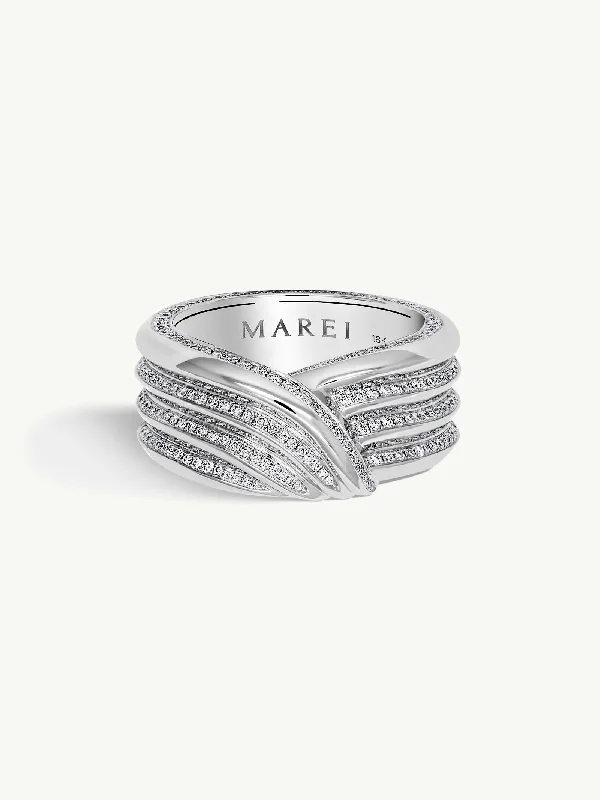 Pharaoh II Pavé-Set Brilliant White Diamond Ring In 18K White Gold