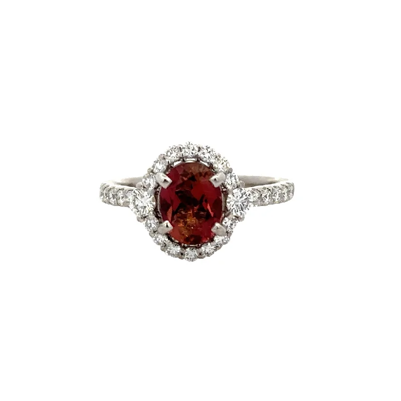 Pink Tourmaline and Diamond Halo Ring in White Gold