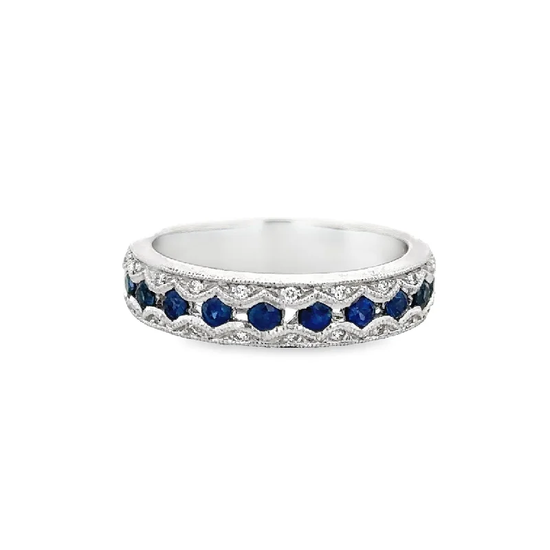 Sapphire and Diamond Band in White Gold