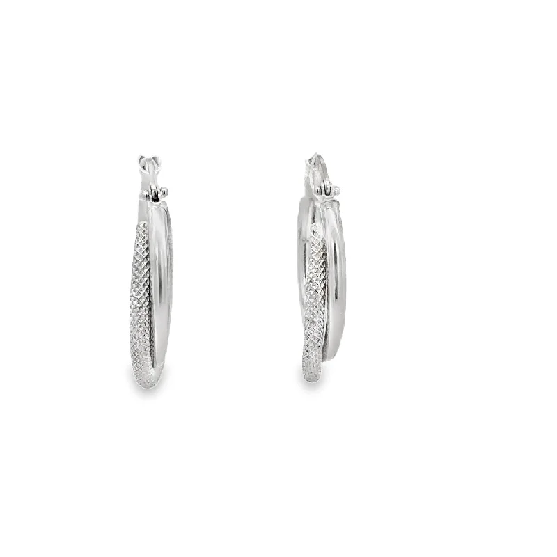 Textured Double Hoop Earrings in 18k White Gold