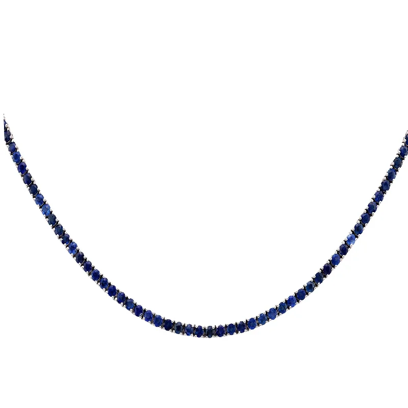 Vintage 10.02 Carat Sapphire 14K White Gold Tennis Necklace