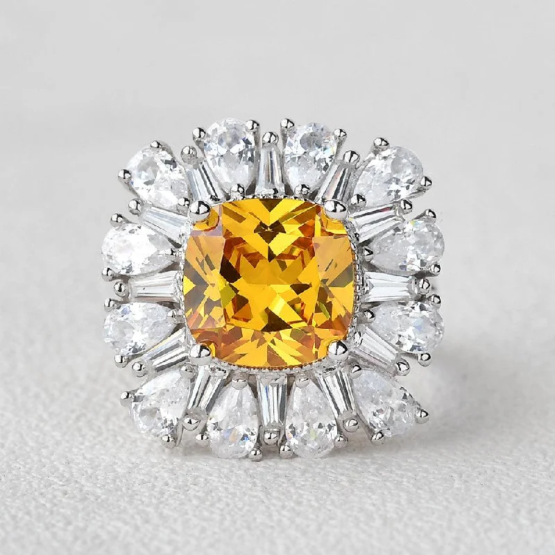 Yellow Moissanite Inspired White Gold Ring