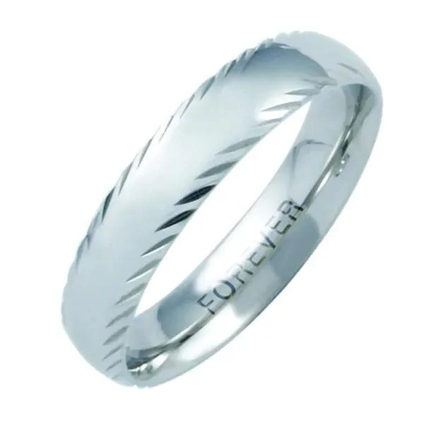 White Gold Milgrained Edge Mens Band. 5.0mm Wide.