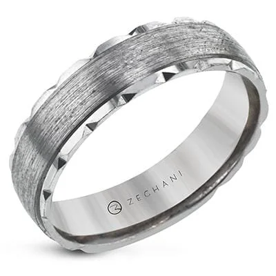 White Gold Textured Mens Band.