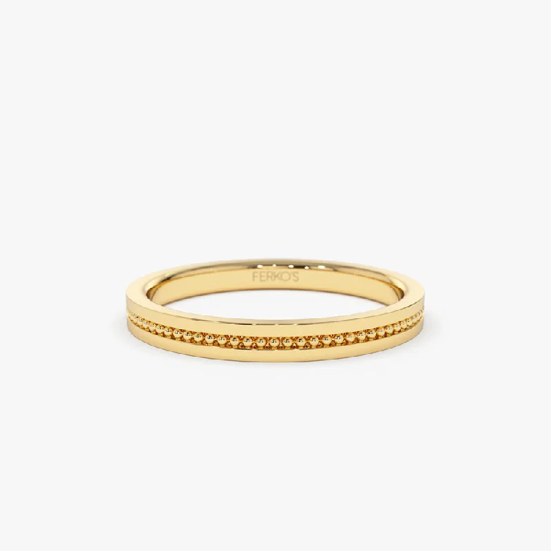 14k Beaded Stacking Gold Wedding Band