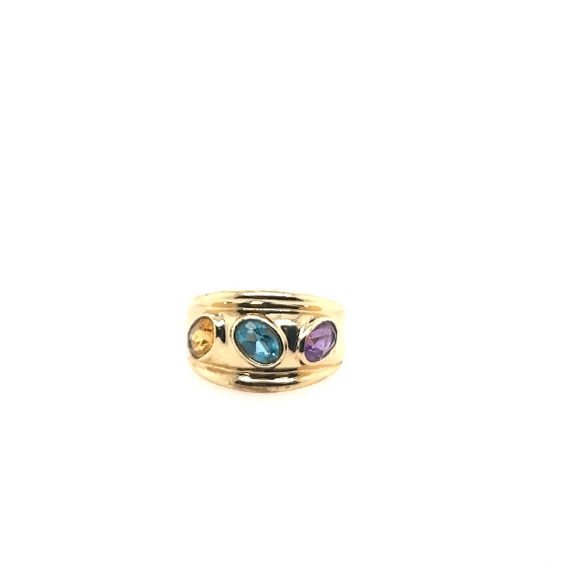 14K Yellow Gold Amethyst Topaz and Citrine Ring