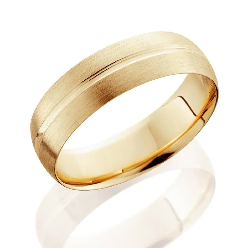 6mm Low Dome 14K Yellow Gold Single Groove Brush Finish Wedding Band