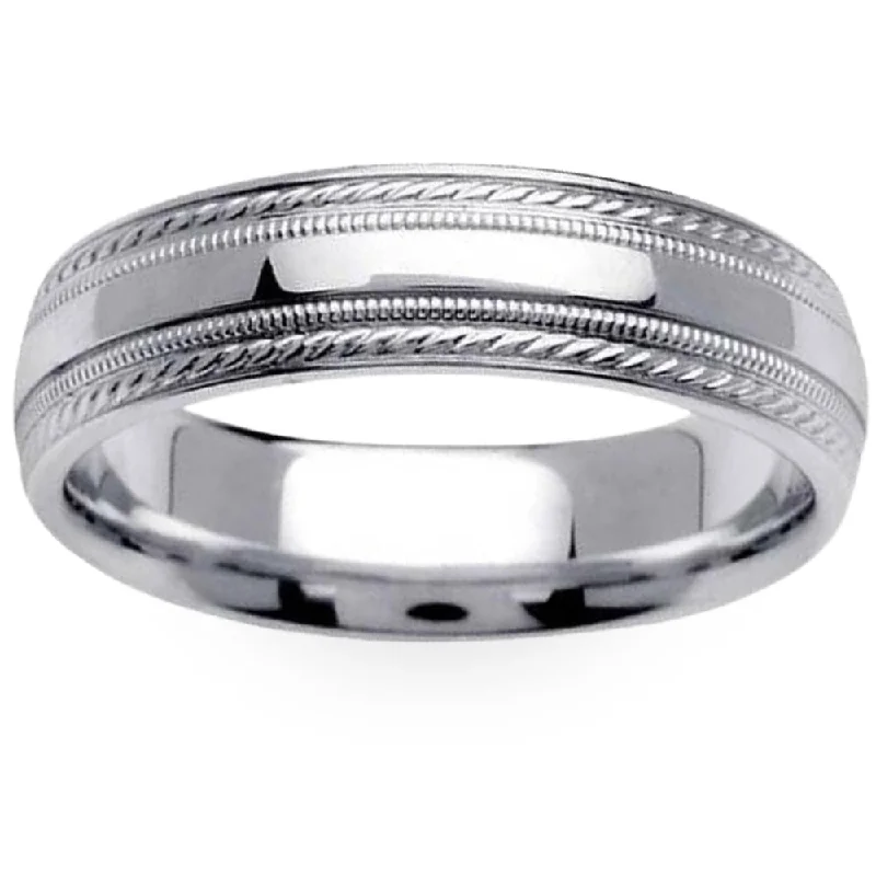 6mm Mens Wedding Band White Gold