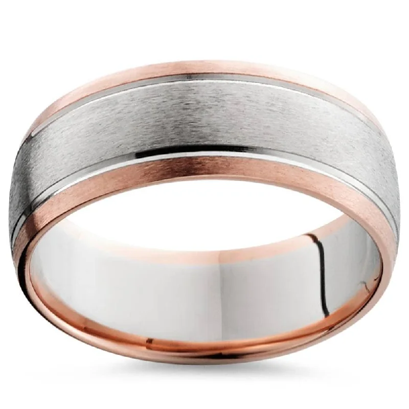 8MM 14K Rose & White Gold Two Tone Mens Wedding Band