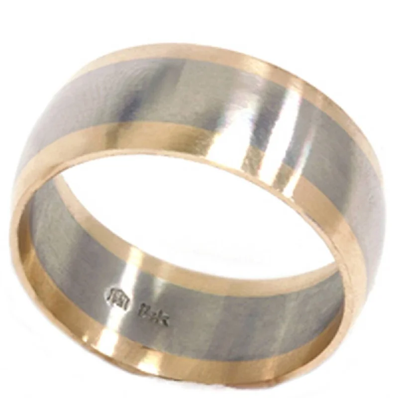 8mm Satin Finish Mens Two Tone Wedding Band 14K White Yellow Gold Ring