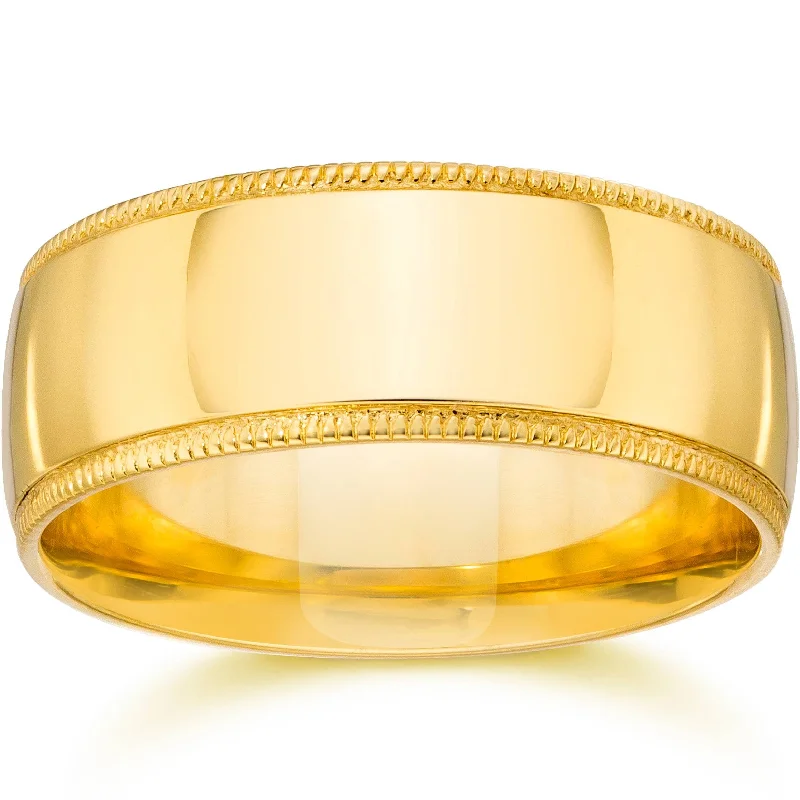 9mm Wide Milgrain Wedding Band Yellow Gold