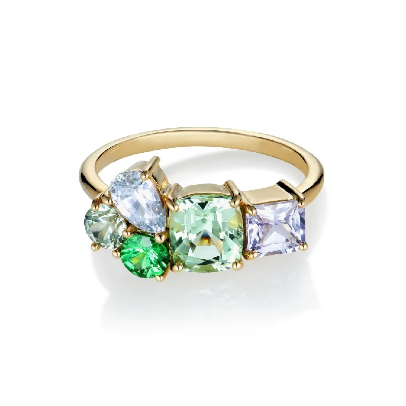 Varnaya Terima 18K Gold Ring w. Sapphires, Tsavorite & Tourmaline