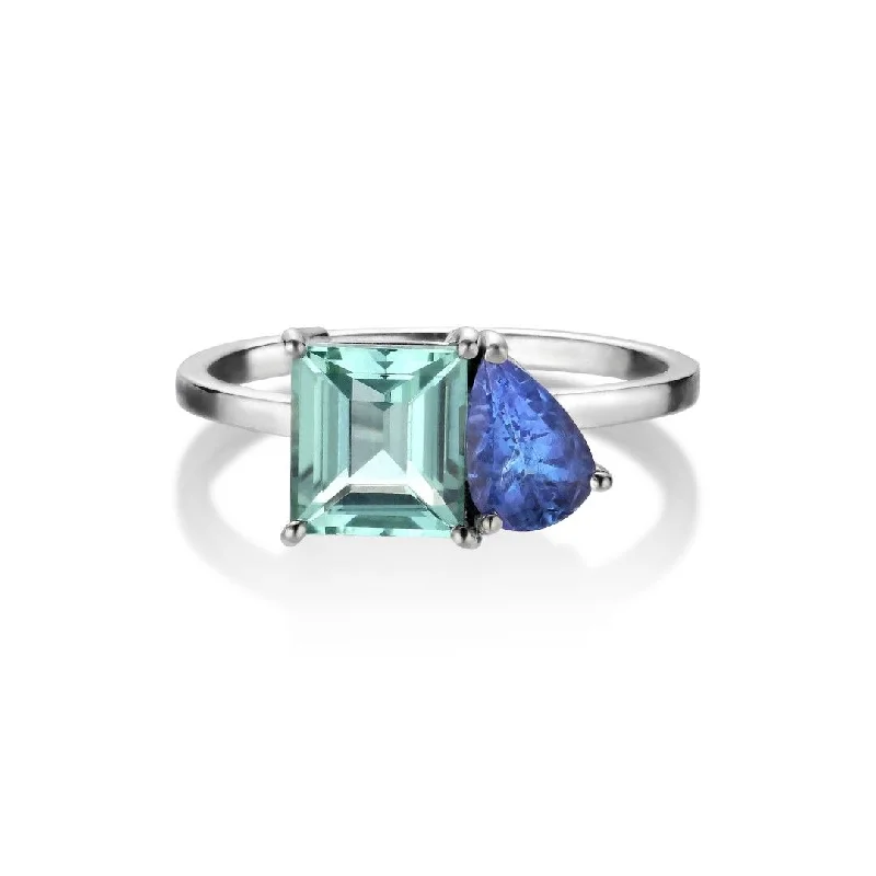 Apata Damn 18K Whitegold Ring w. Tourmaline & Tanzanite