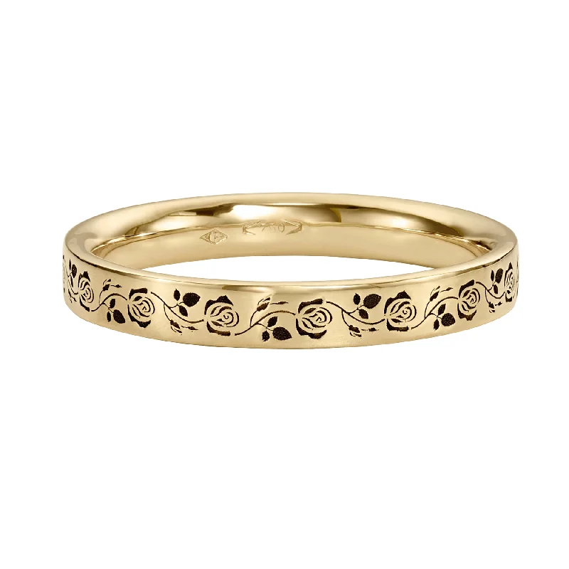 Black Rose Engraved Full Eternity Gold Wedding Band