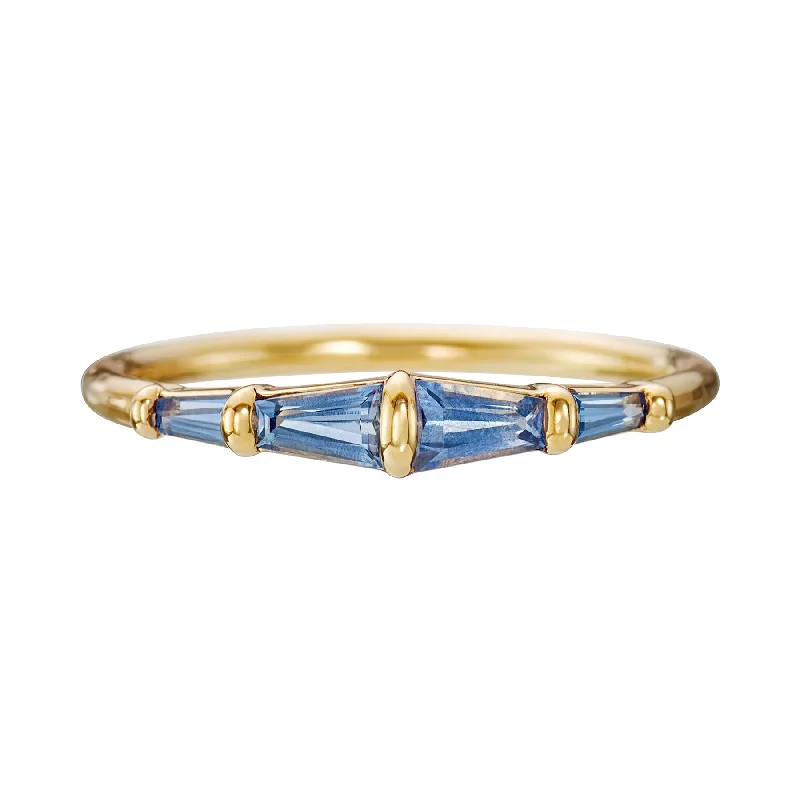 Blue Sapphire Tapered Baguette Gold Bar Ring