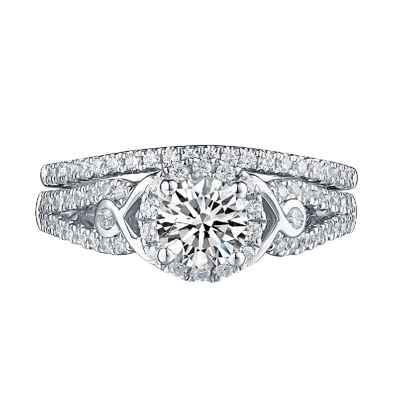 White Gold Round Engagement Ring S201644A and Band S201644B