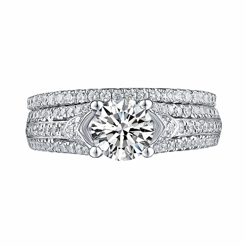 White Gold Round Engagement Ring S201650A and Band S201650B