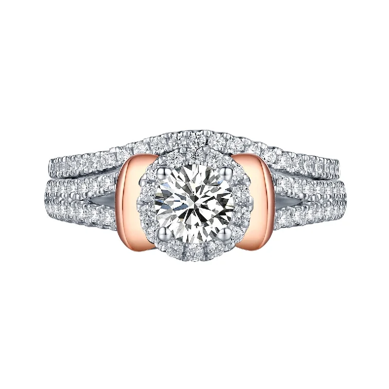 Two Tone Rose Gold and White Gold Round Engagement Ring S201636A and Band S201636B